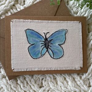 Embroidered Butterfly Greeting Card Blue and Teal